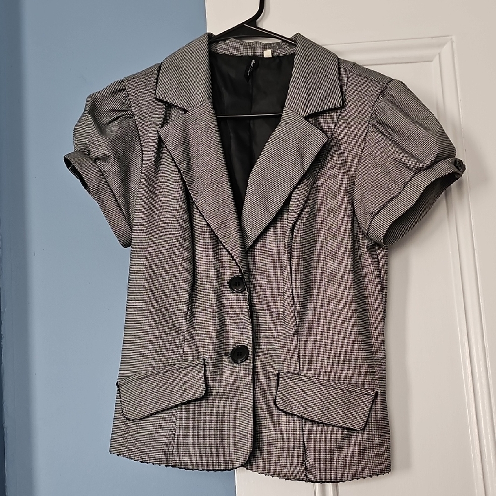 Heart Soul Black and White Short Sleeve Blazer